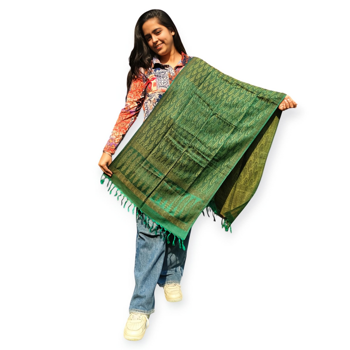 Banana Green Stole | Intricate Paisley Design | For Women - Mojopanda Organic Store