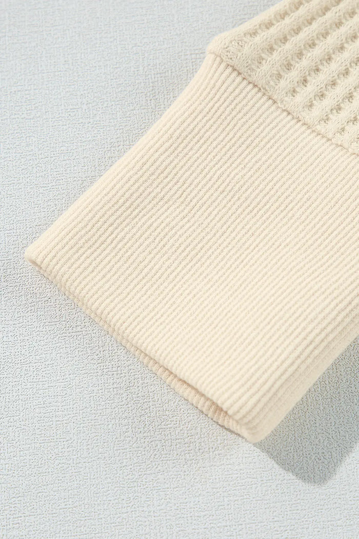Beige Thermal Knit Patchwork Exposed Seam Long Sleeve Top - Tops/Long Tops