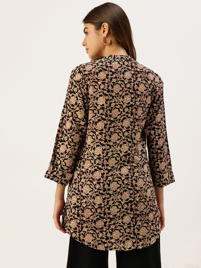 Black Printed Mandarin Collar Tunic
