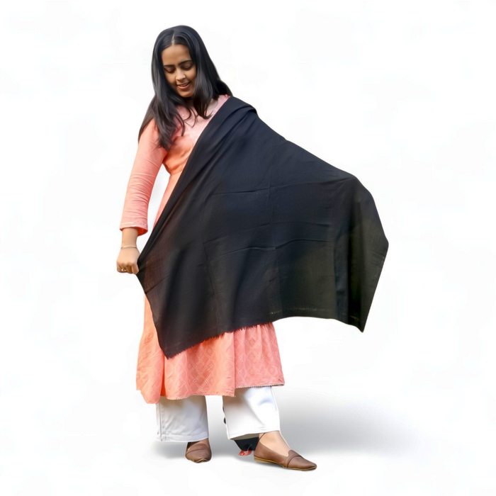 Black Wool–Silk Blend Stole | Soft, Luxurious & Lightweight | Classic Solid Design - Mojopanda Organic Store