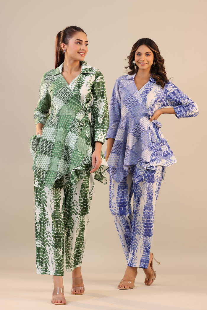 Blue Abstract Shibori Knot Cotton Co-ord Set