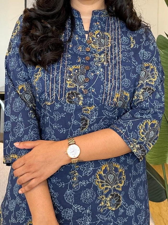 Blue Floral Jaal Cotton Kurta