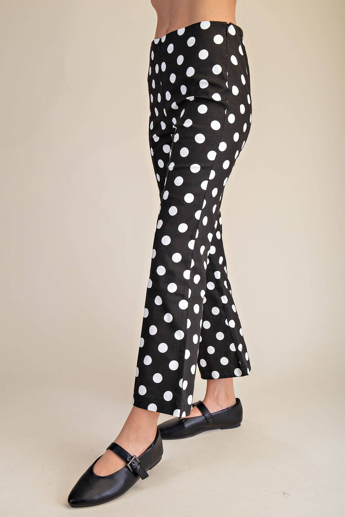 Chic High-Waisted Polka Dot Flare Crop Pants
