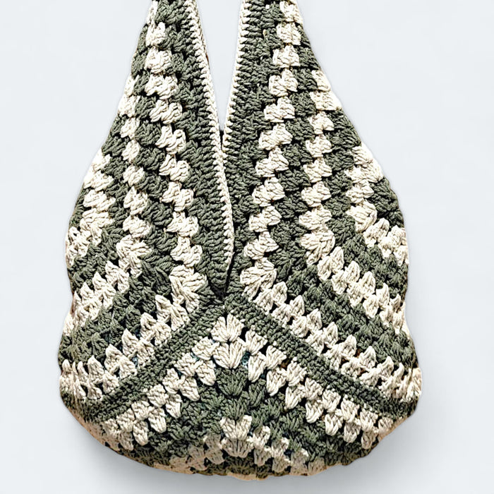 Cotton Crochet Bag – White & Black Color - Eco-Friendly & Stylish
