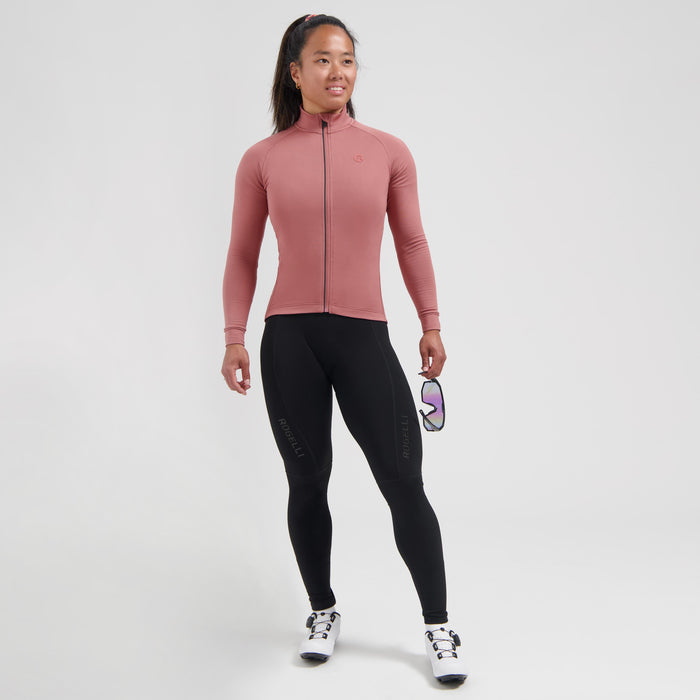 Rogelli Essential II fietsshirt dames roze lange mouw gedragen totaalshot