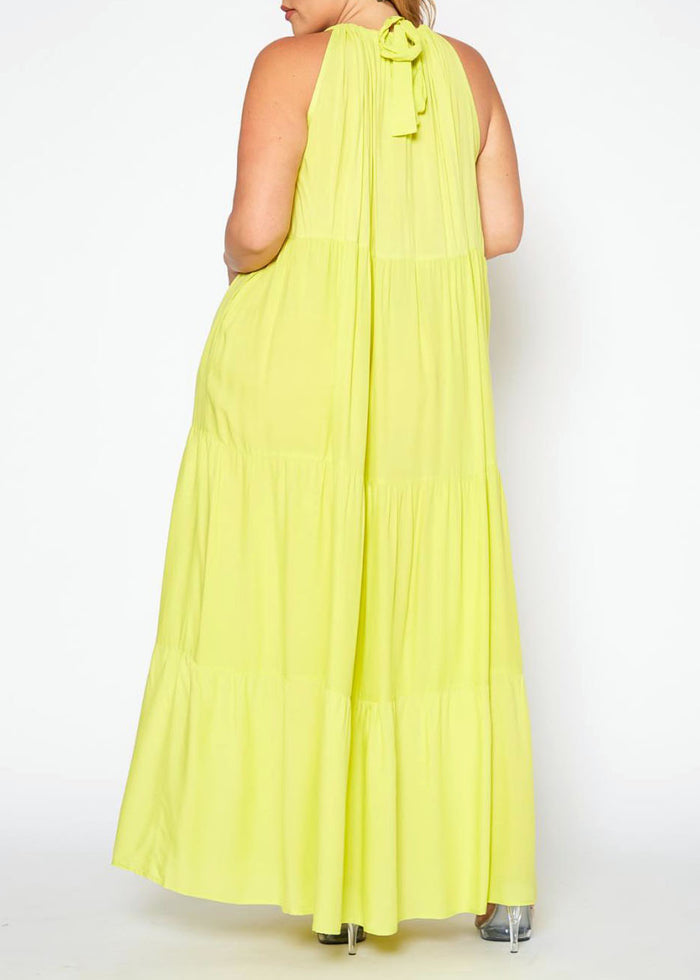 Hi Curvy Plus Size Women Halter Neck Flare Maxi Dress Made in USA
