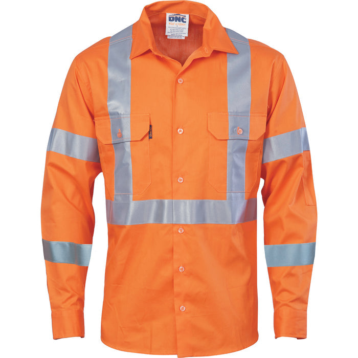 Hi Vis Cotton Drill Vented Shirt With Cross Back Csr R/Tape L/S 3789