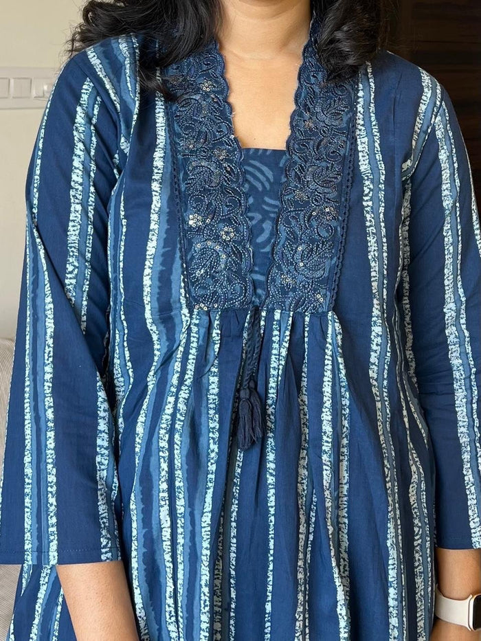 Indigo Flared Mix Print Cotton Set