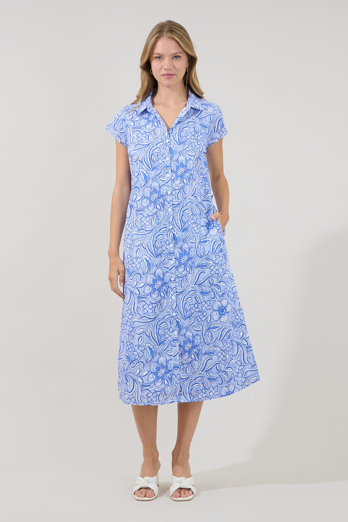 Jana Button Down Midi Dress Floral