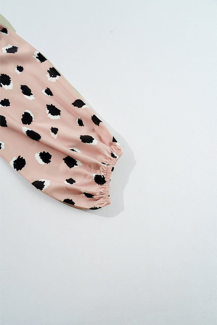 Khaki Classic Leopard V-Neck Bracelet Sleeve Blouse
