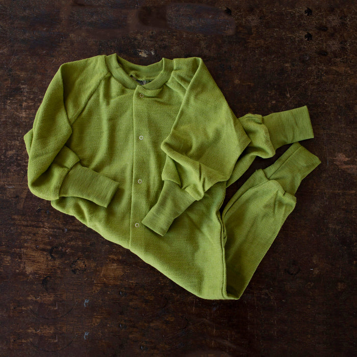 Kids Merino Wool Terry Pyjamas/Romper - Green
