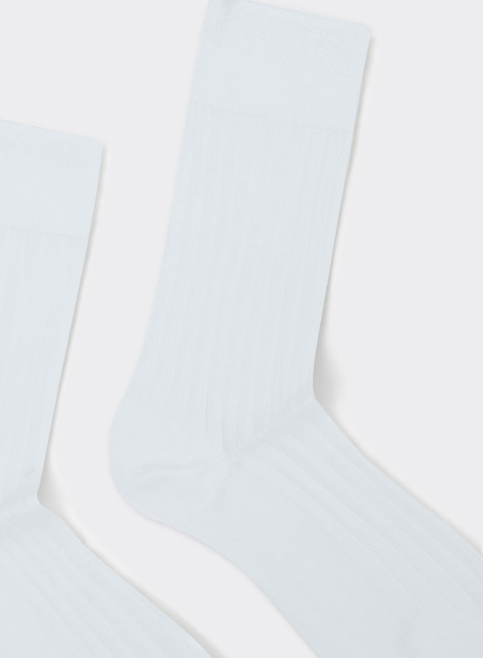 White Percival Loafer Dress Socks in ribbed cotton, shown in a detailed close-up against a white background.