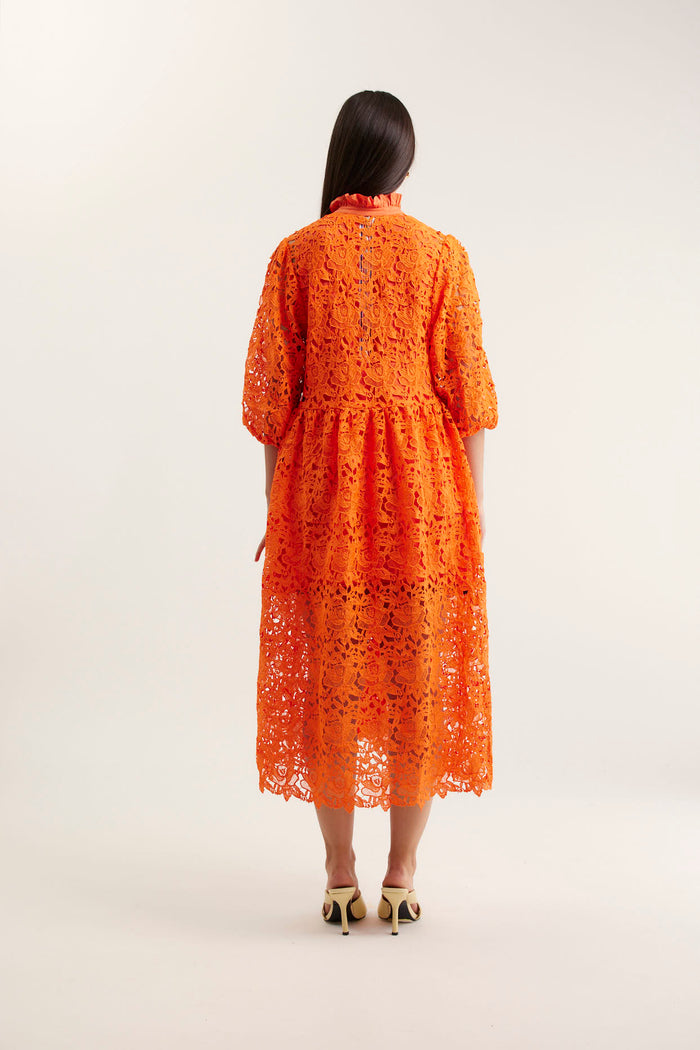 Lume Lace Dress In Tangerine