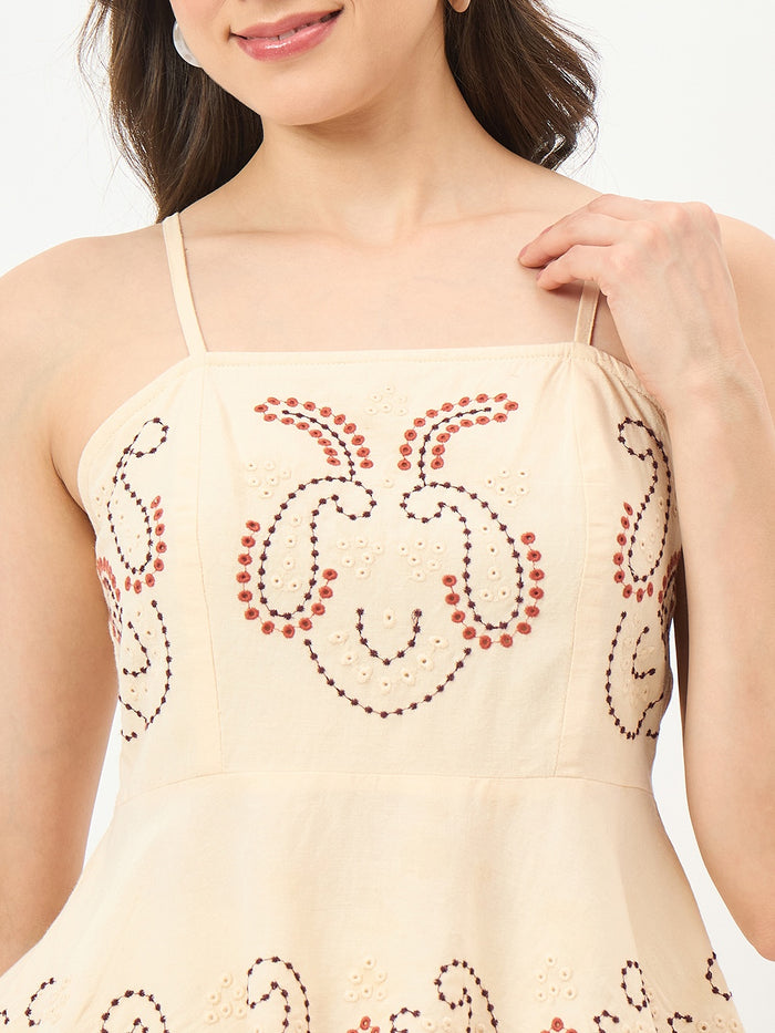 Madame Beige Cotton Blend Cami Peplum Top