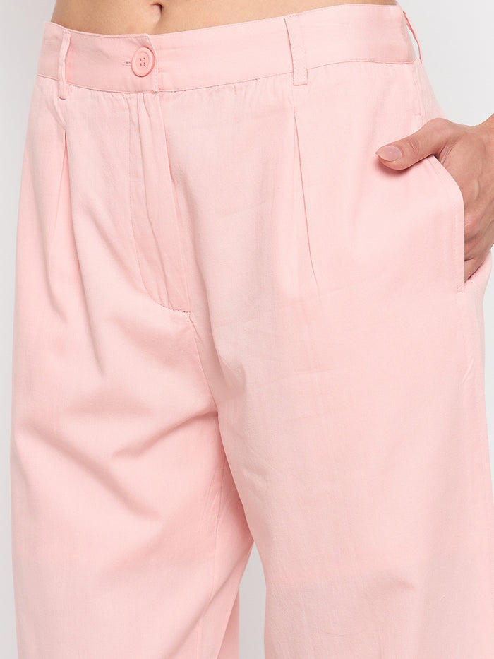 Madame Blush Pink Embroidered Cotton Trousers