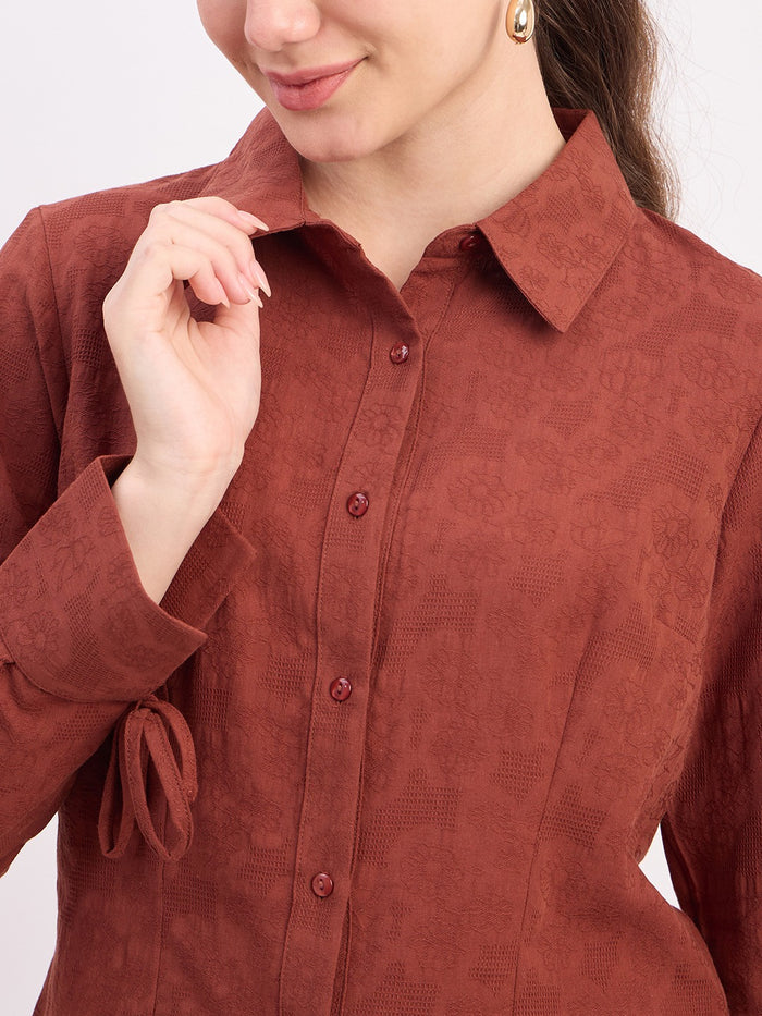 Madame Coffee Embroidered Cotton Rayon Full Sleeve Shirt