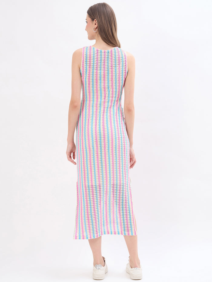 Madame Striped Beige Cotton Dress