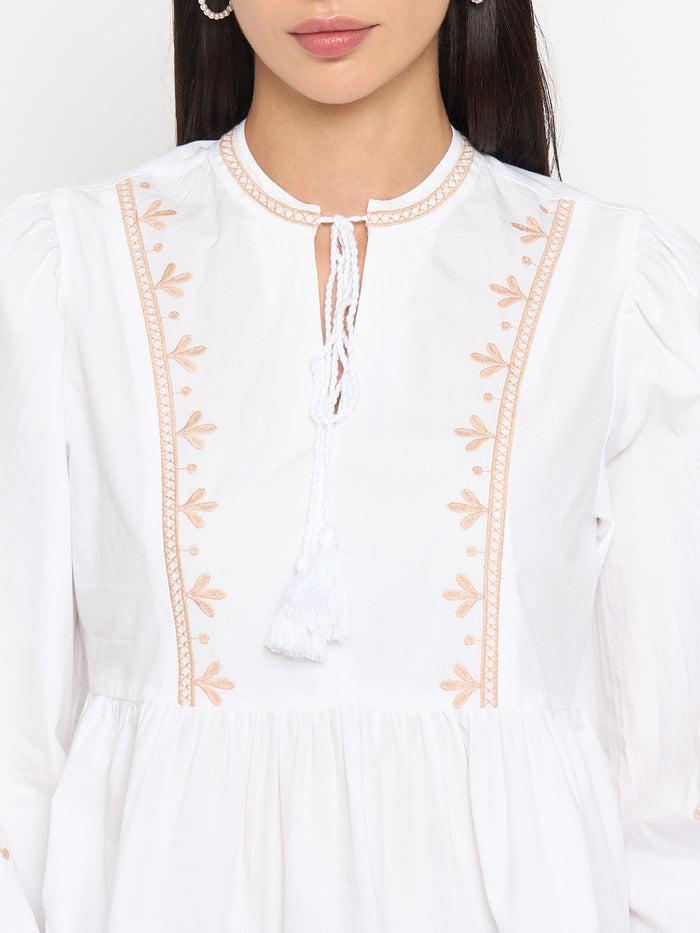 Madame White Cotton Embroidered Top
