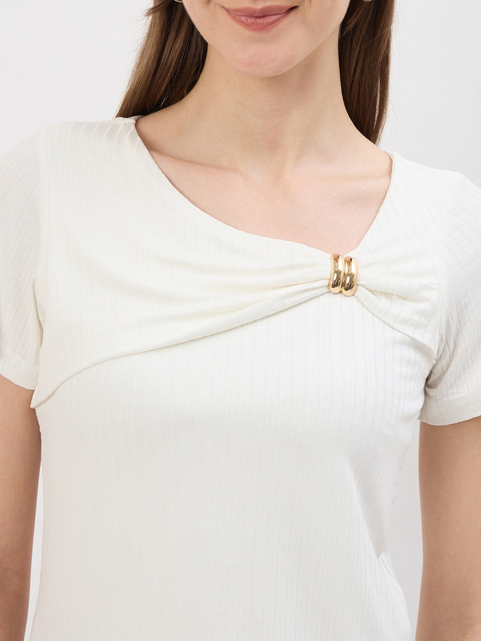Madame White Rayon Drape Top