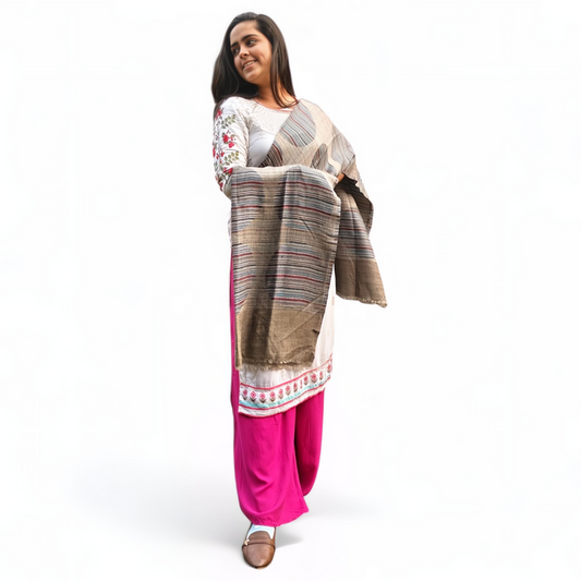 "Multicolor Wool Silk Blended Stole | Elegant Striped Design | For Women - Mojopanda Organic Store
