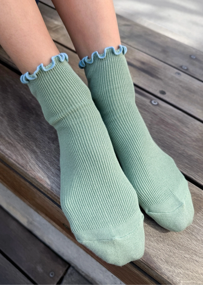 Petite Ruffled Modal Socks - Sea Glass & Powder Blue