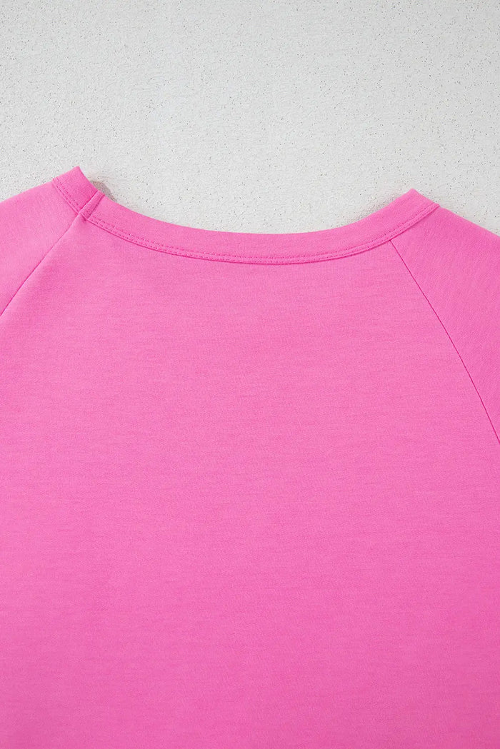 Pink Striped Patch Front Casual Tee - Tops/Tops & Tees