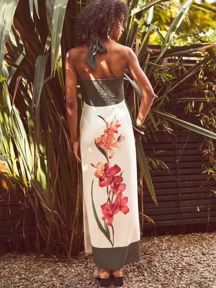Placement Floral Halter Neck Dress