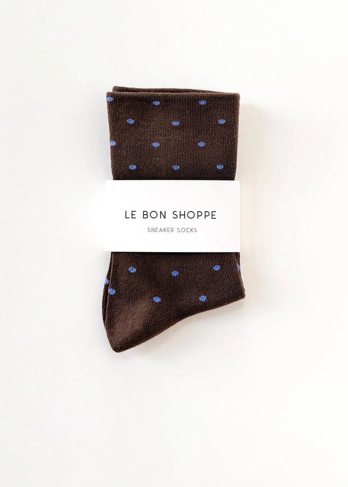 Polka Dot Sneaker Socks - Cacao & Blue