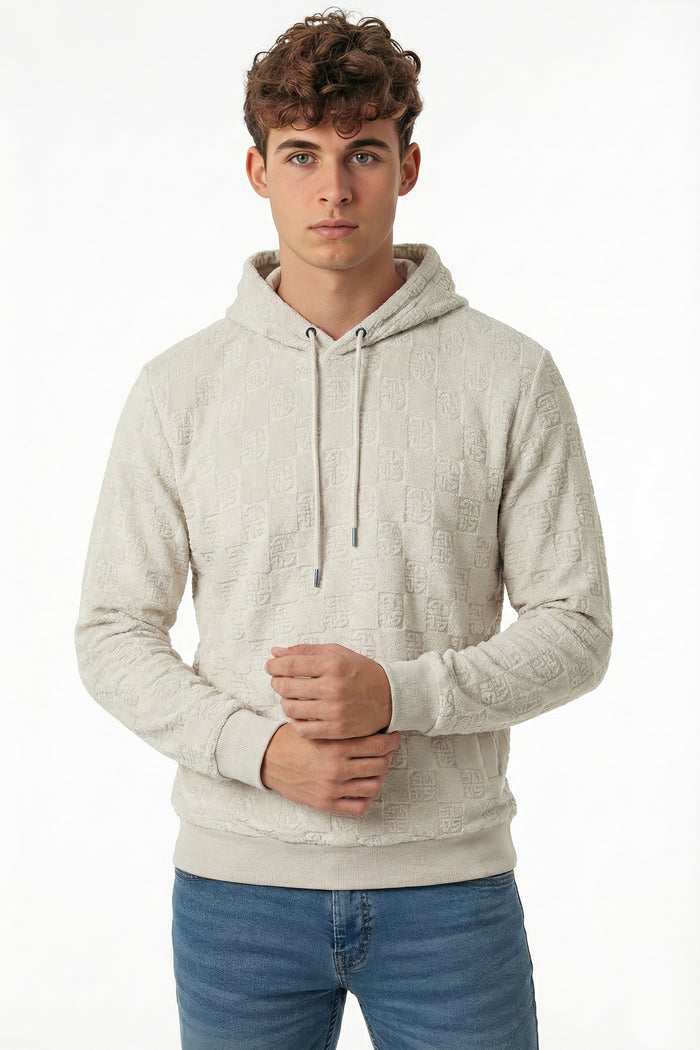 Print Textured Hooded Jumper