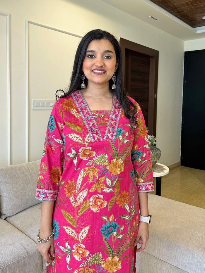 Ramya Floral Printed Cotton Suit-Pink
