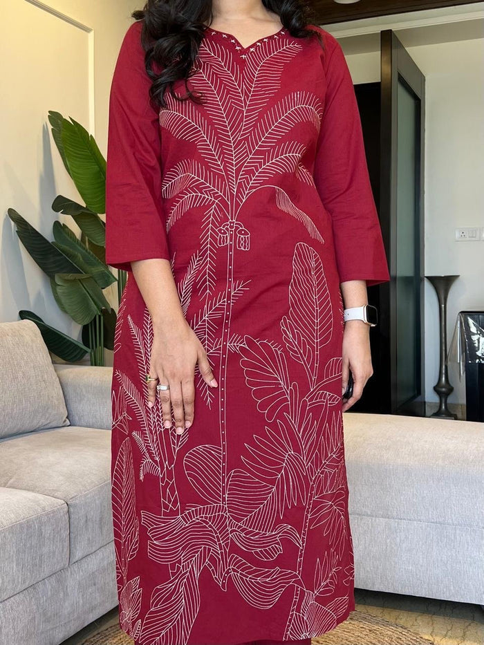Sakshi Printed Pure Cotton Suit- Maroon