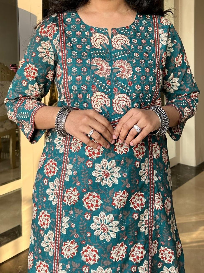 Shamma Premium Cotton Floral Suit- Green