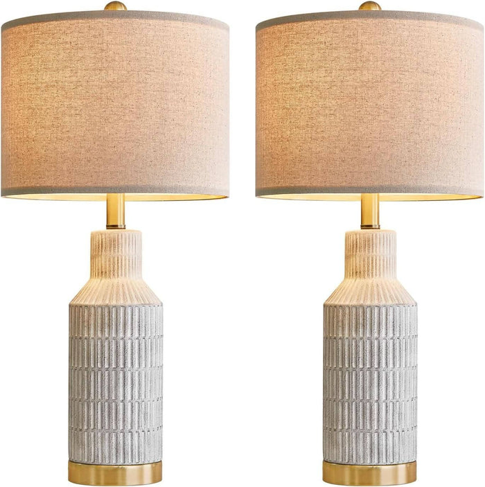 ShipItFurniture - 25-Inch White Washed Ceramic Contemporary Table Lamps