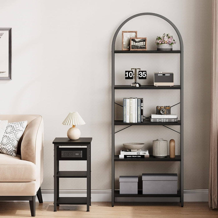 ShipItFurniture - Tall Black Arched Bookcase With 5 Open Shelves For Living Room
