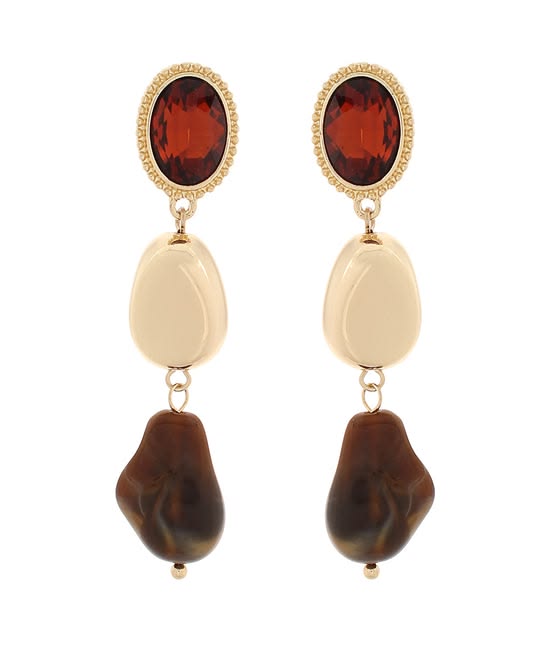 Sienna Sunset Glass & Faux Stone Triple Drop Statement Earrings