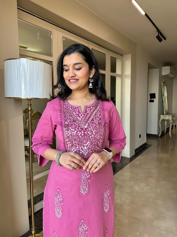 Sitara Handwork Boota Cotton Suit- Pink