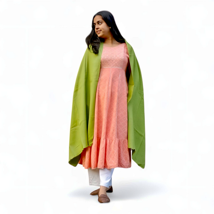 Solid Green Woolen Stole | Soft & Warm | Minimal Classic Design - Mojopanda Organic Store