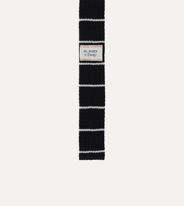 St. JOHN by Drake's Navy Butcher's Stripe Knitted Silk Tie