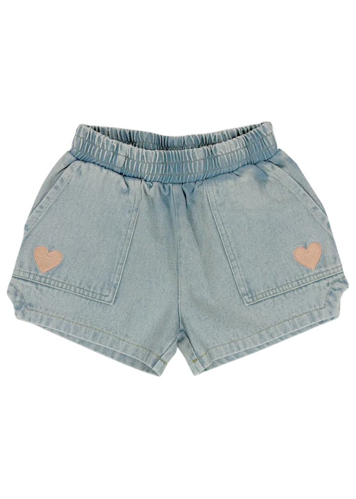 Sweet Heart Denim Dad Shorts - Stonewash