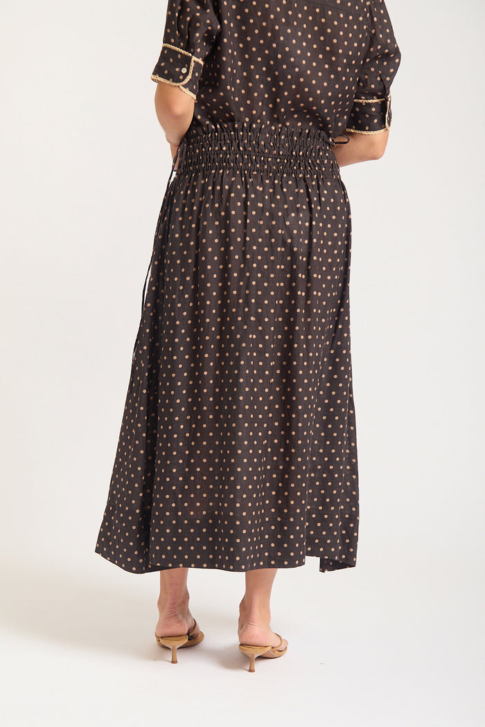 Sylvie Ramie Skirt In Choc/Beige Spot