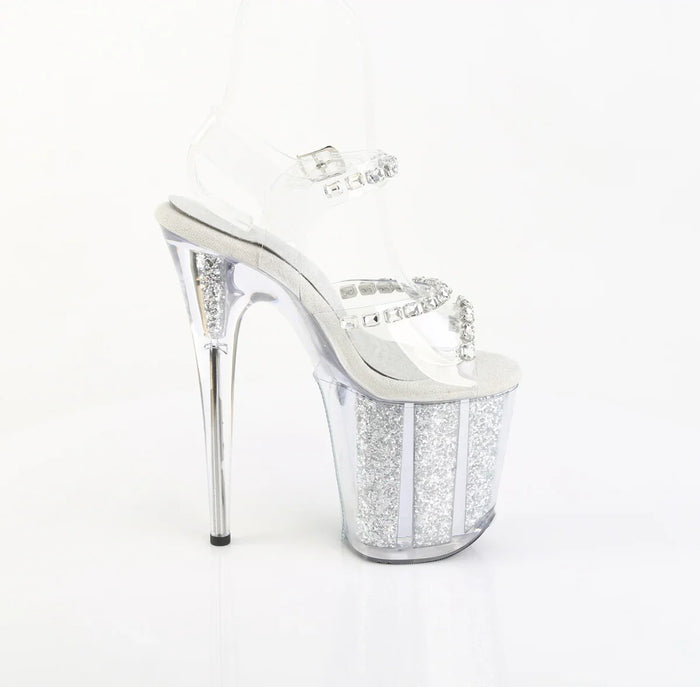 Tacones Pleaser FLAMINGO-808PREM-STN Transparente Plata Purpurina
