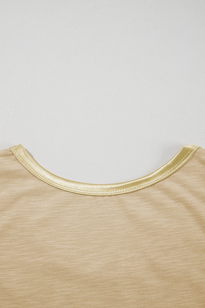 Tan Metallic Sheen Edge Scoop Neck Tank Top - Tops/Tank Tops