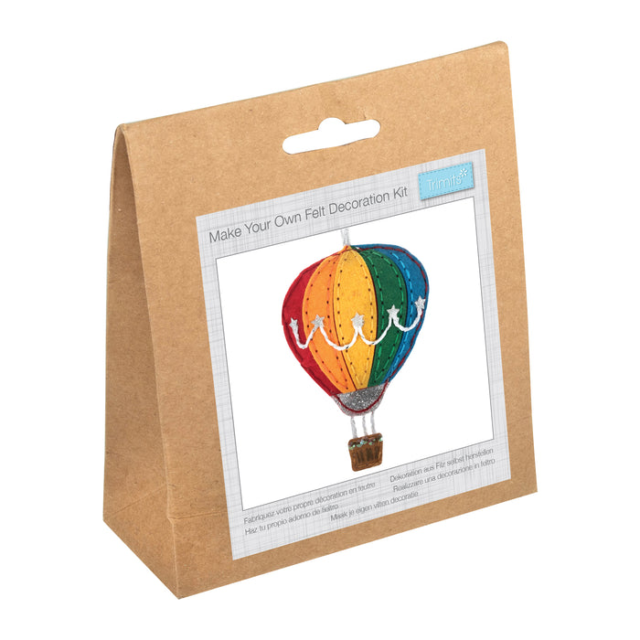 Trimits Felt Decoration Kit Hot Air Balloon, 2x6x13cm, Includes Pre-Cut Felt, Stuffing, Beads, Thread, and Instructions
