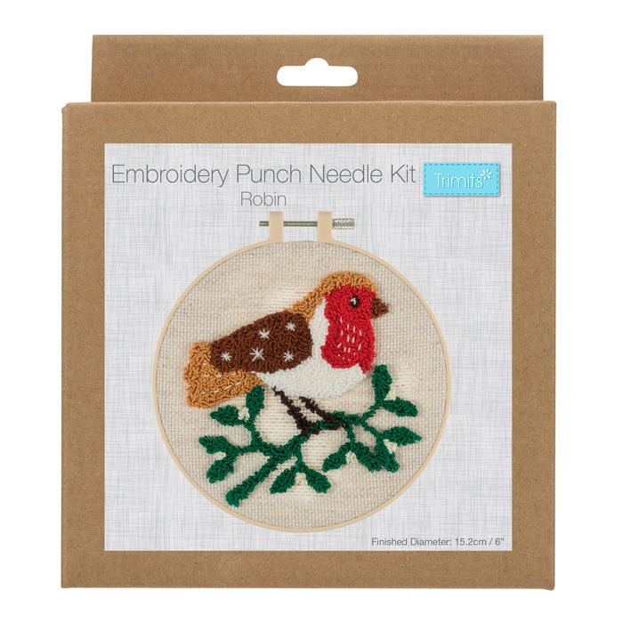 Trimits Punch Needle Kit Floss and Hoop: Christmas Robyn, 15.2cm Diameter, Includes Floss, Hoop, Fabric, Punch Needle, and Instructions