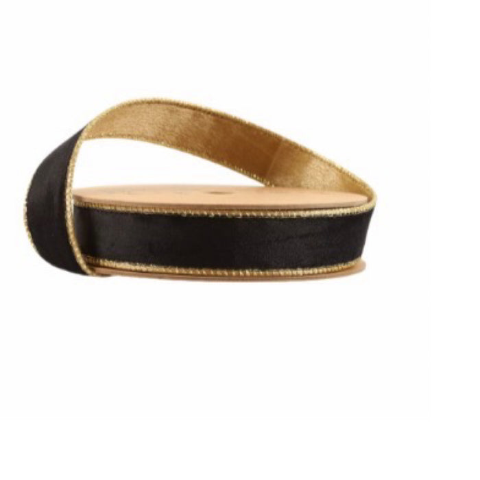 1" Reversible Wired Ribbon Classic Velvet- Black/Gold