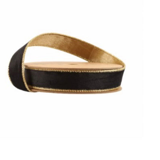 1" Reversible Wired Ribbon Classic Velvet- Black/Gold
