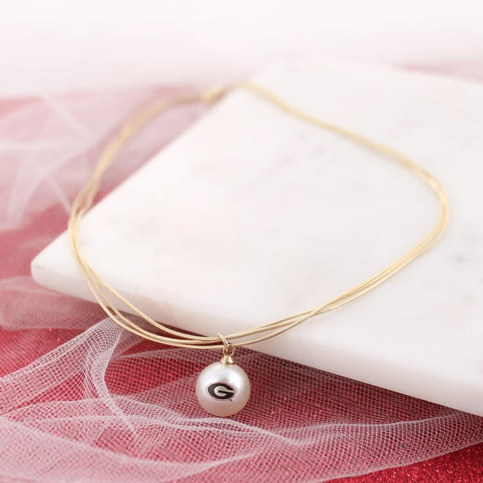18” Georgia Gold & Pearl Logo 3-Strand Necklace
