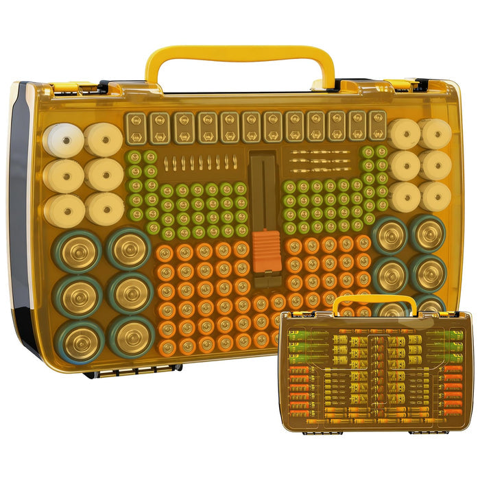 269-Slot Battery Organizer Case with Tester | ALKOO – Black Case+Yellow Handle – protective case product view