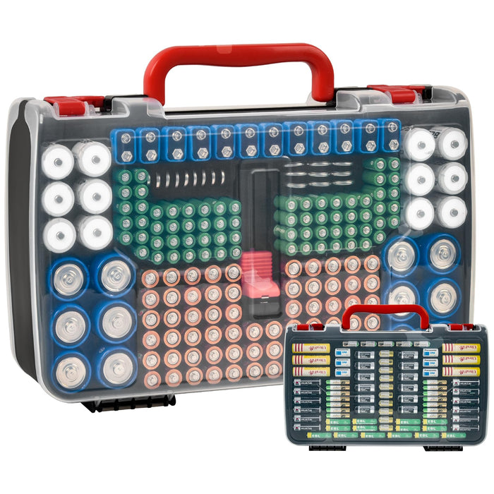 269-Slot Battery Organizer Case with Tester | ALKOO – Black Case+Red Handle – protective case product view