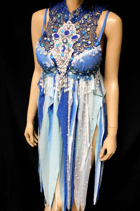 32B Ready to Ship Whimsical Blue Lace Water Fairy Babydoll Dress Bra Costume
